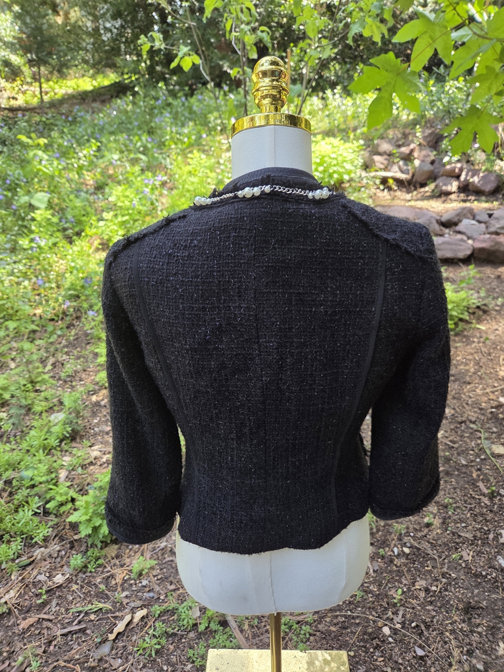 White House Black Market‎ Black Tweed Pearl Trim Jacket Size 6 - Picture 2 of 11